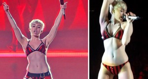 بالصور والفيديو: بسبب ضيق الوقت، Miley Cyrus هرعت الى المسرح بملابسها الداخلية