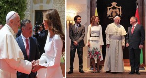 بالصور: الملكة رانيا العبدالله سعيدة بزيارة قداسة البابا فرانسيس الأول إلى الأردن