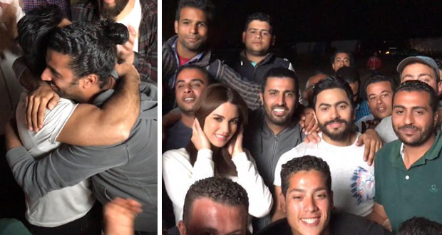 تامر حسني يحتفل مع أسرة “تصبح على خير” بإنتهاء التصوير