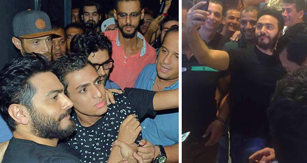 جمهور تامر حسني يحاصره في إحتفالية “تصبح على خير” – بالصور