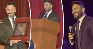 تامر حسني مكرمًا في جامعة مصر للعلوم والتكنولوجيا.. مسيرة حافلة بالعطاء والنجاح